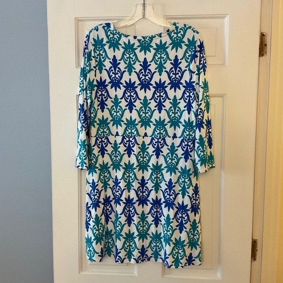 Boden Tory Tunic Dress White Blue Jersey Stretch 3/4 Sleeve V Neck US Size 10 - Picture 7 of 9